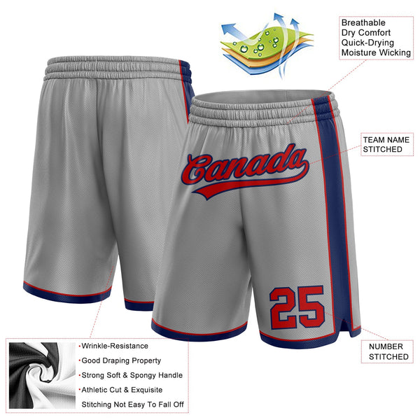Custom Gray Red-Navy Authentic Basketball Shorts alternate