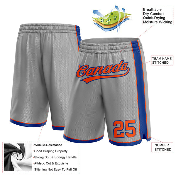 Custom Gray Orange-Royal Authentic Basketball Shorts alternate