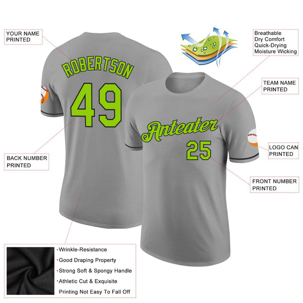 Custom Gray Neon Green-Black Performance T-Shirt alternate