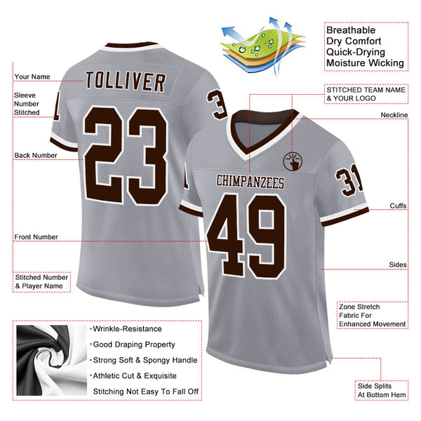 Custom Gray Brown-White Mesh Authentic Throwback Football Jersey alternate
