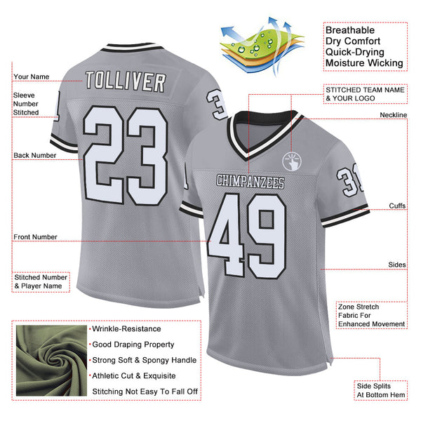 Custom Gray White-Black Mesh Authentic Throwback Football Jersey alternate