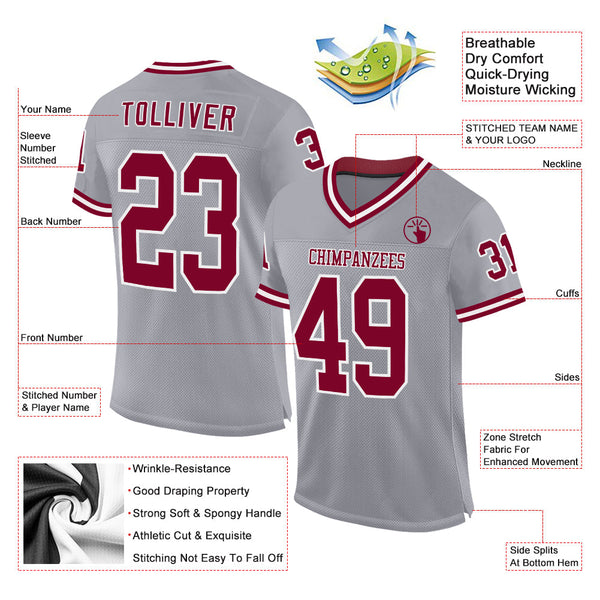 Custom Gray Maroon-White Mesh Authentic Throwback Football Jersey alternate