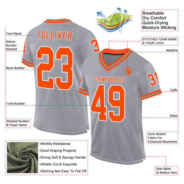 Custom Gray Orange-White Mesh Authentic Throwback Football Jersey alternate