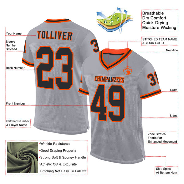 Custom Gray Black-Orange Mesh Authentic Throwback Football Jersey alternate