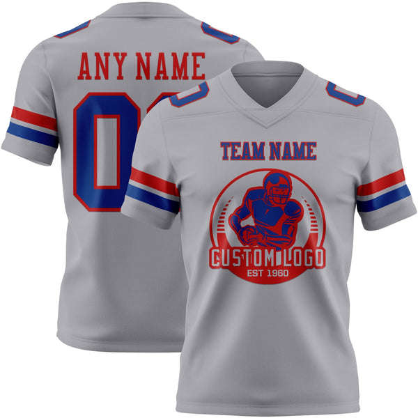 Custom Gray Royal-Red Authentic Football Jersey alternate