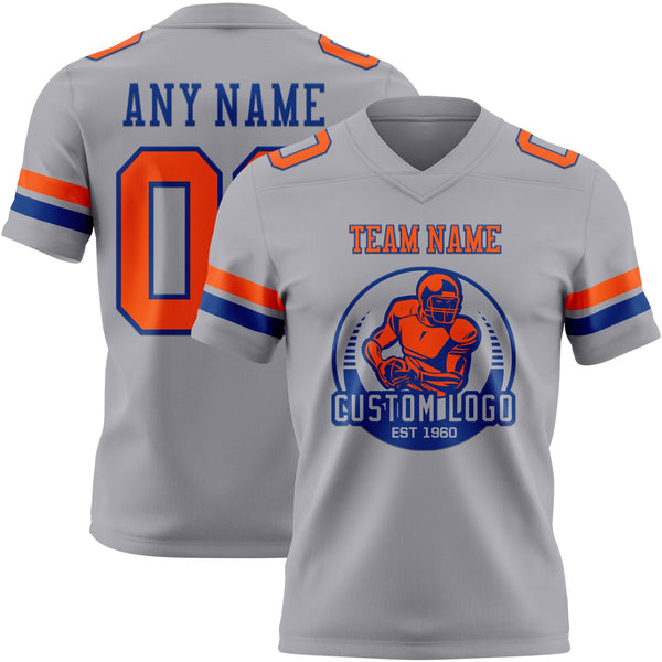 Custom Gray Orange-Royal Authentic Football Jersey alternate
