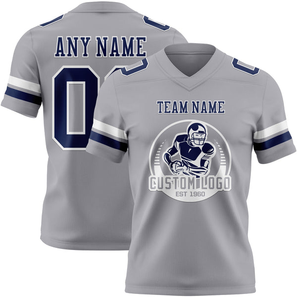 Custom Gray Navy-White Authentic Football Jersey alternate