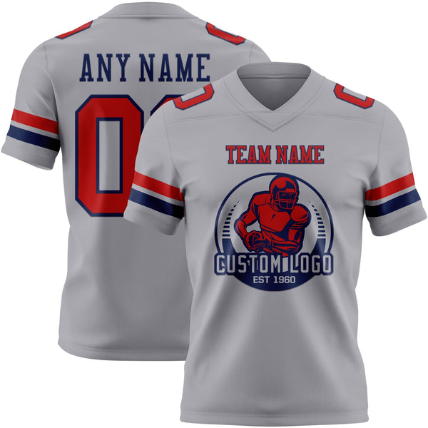 Custom Gray Red-Navy Authentic Football Jersey alternate