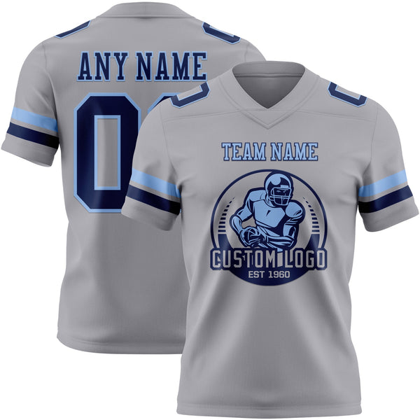 Custom Gray Navy-Light Blue Authentic Football Jersey alternate