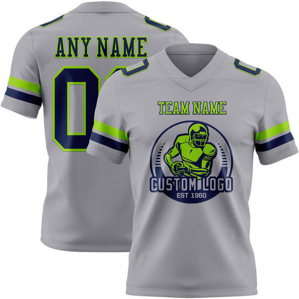 Custom Gray Navy-Neon Green Authentic Football Jersey alternate