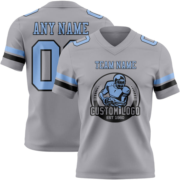Custom Gray Light Blue-Black Authentic Football Jersey alternate