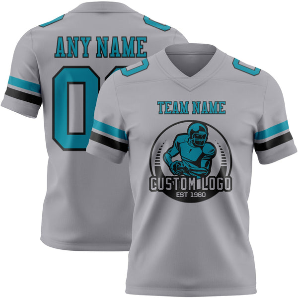 Custom Gray Teal-Black Authentic Football Jersey alternate