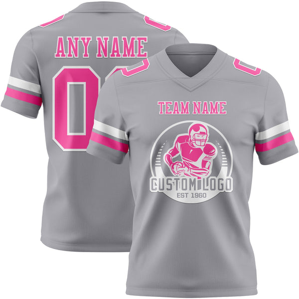 Custom Gray Pink-White Authentic Football Jersey alternate