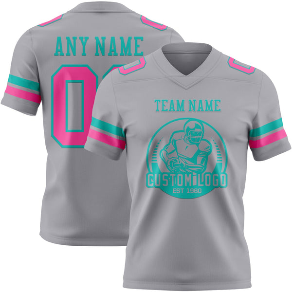 Custom Gray Pink-Aqua Authentic Football Jersey alternate