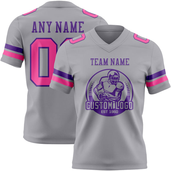 Custom Gray Pink-Purple Authentic Football Jersey alternate