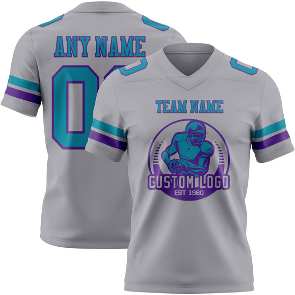 Custom Gray Teal-Purple Authentic Football Jersey alternate