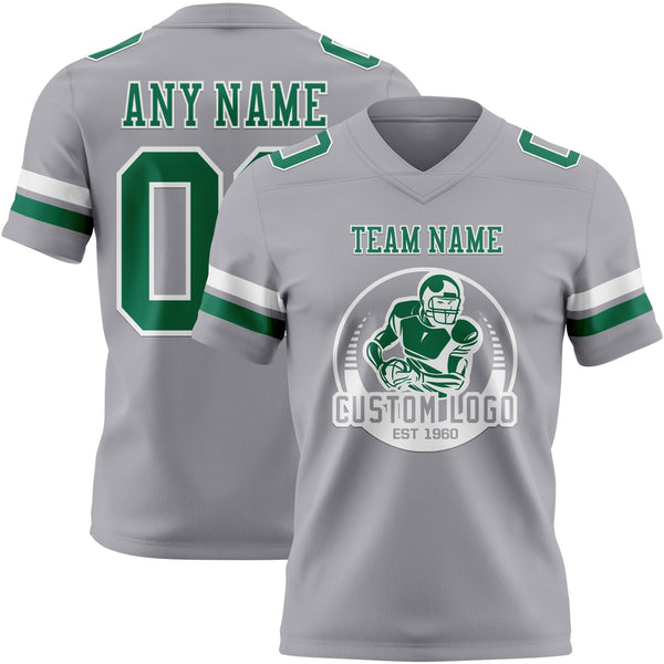 Custom Gray Kelly Green-White Authentic Football Jersey alternate