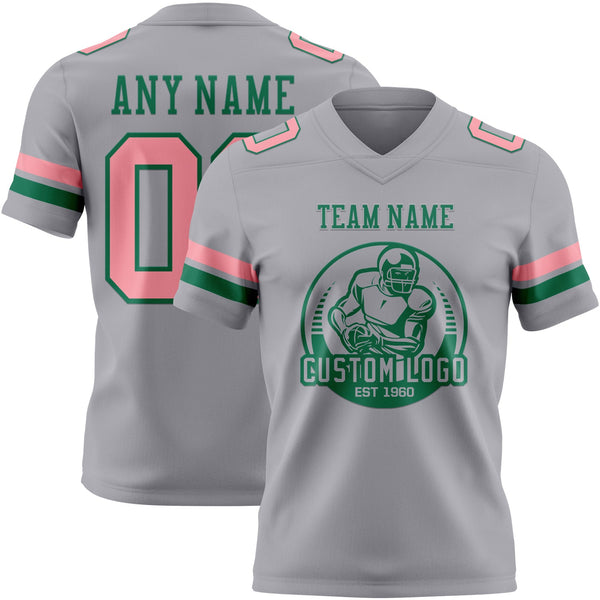 Custom Gray Medium Pink-Kelly Green Authentic Football Jersey alternate