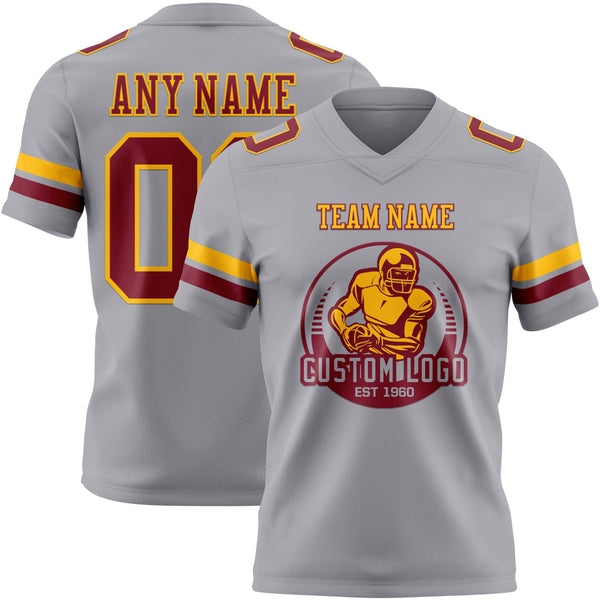Custom Gray Crimson-Gold Authentic Football Jersey alternate