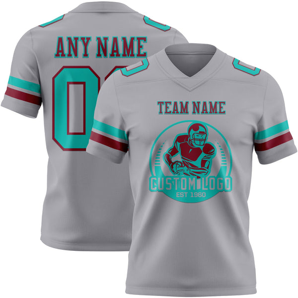 Custom Gray Aqua-Crimson Authentic Football Jersey alternate