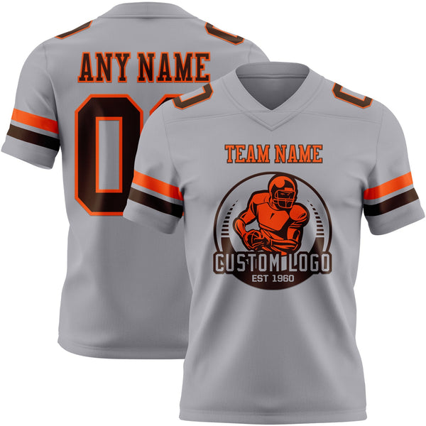 Custom Gray Brown-Orange Authentic Football Jersey alternate
