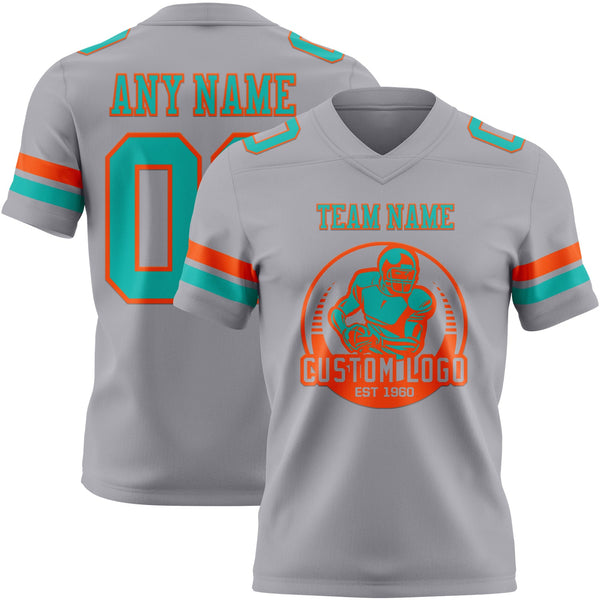Custom Gray Aqua-Orange Authentic Football Jersey alternate