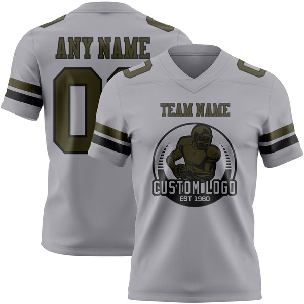 Custom Gray Olive-Black Authentic Football Jersey alternate