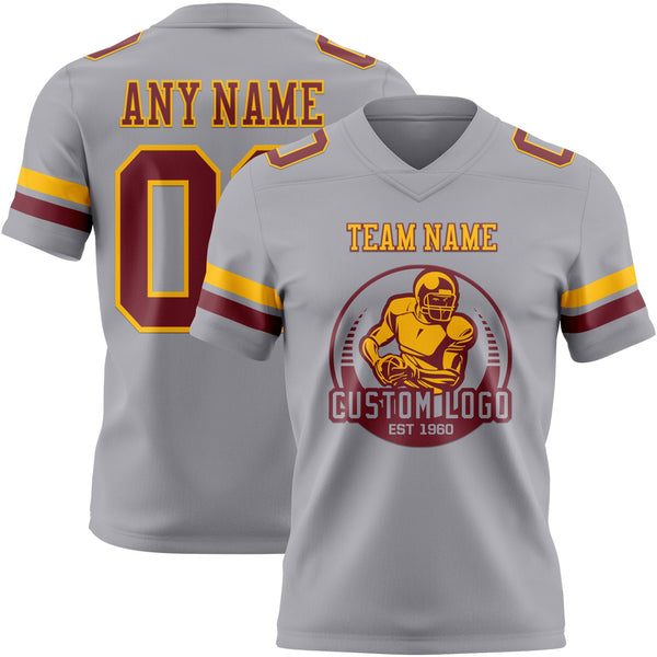 Custom Gray Burgundy-Gold Authentic Football Jersey alternate
