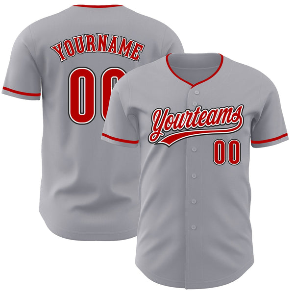 Custom Gray Red White-Black Authentic Baseball Jersey