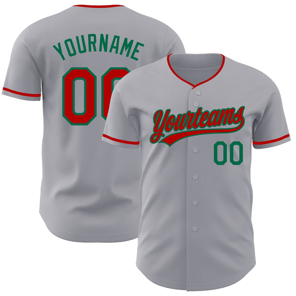 Custom Gray Red-Kelly Green Authentic Baseball Jersey