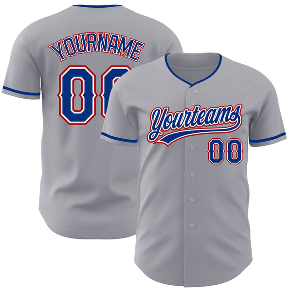 Custom Gray Royal White-Red Authentic Baseball Jersey