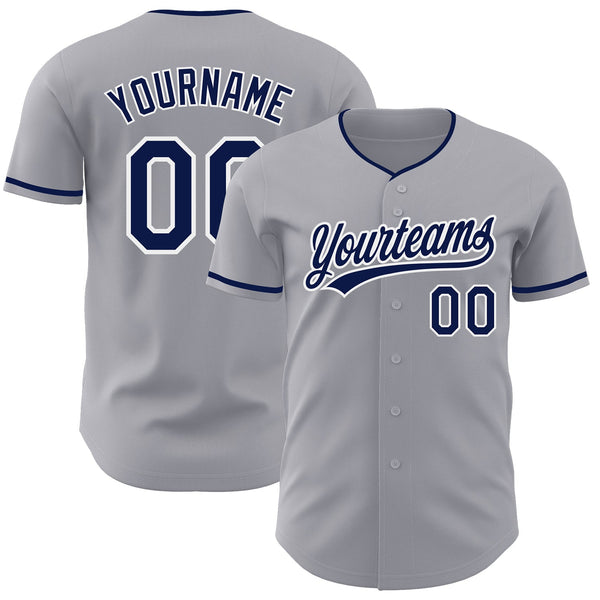 Custom Gray Navy-White Authentic Baseball Jersey