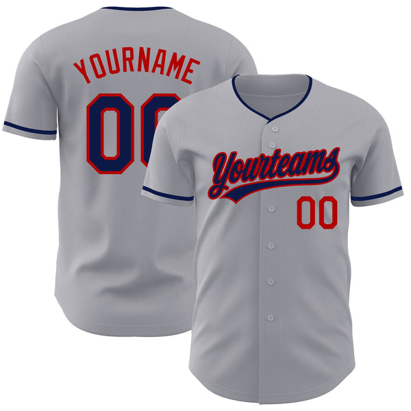 Custom Gray Navy-Red Authentic Baseball Jersey