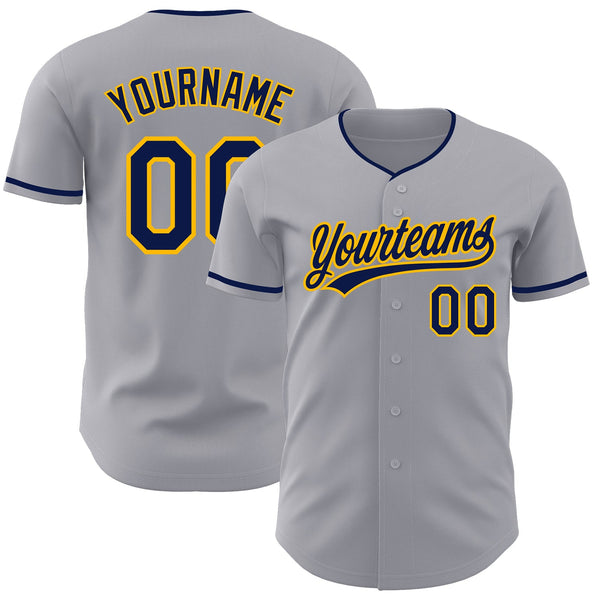 Custom Gray Navy-Gold Authentic Baseball Jersey