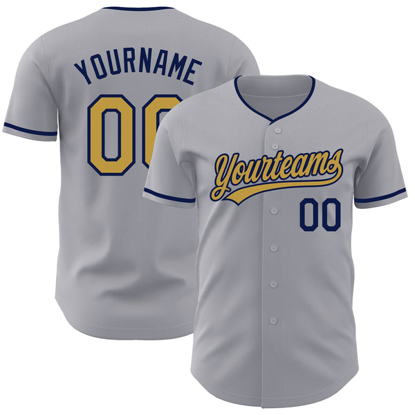 Custom Gray Old Gold-Navy Authentic Baseball Jersey