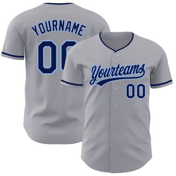 Custom Gray Navy-Light Blue Authentic Baseball Jersey