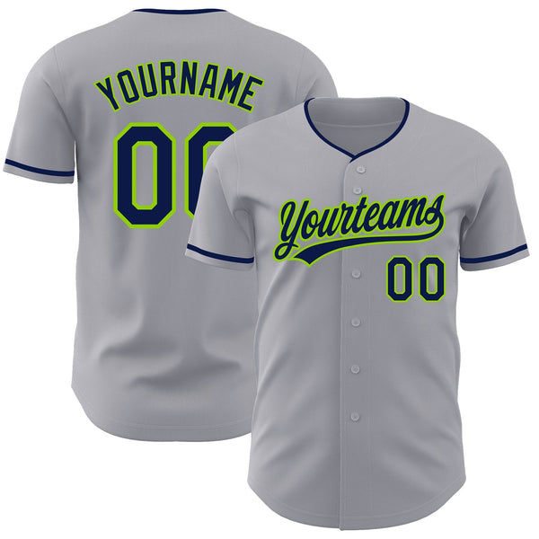 Custom Gray Navy-Neon Green Authentic Baseball Jersey