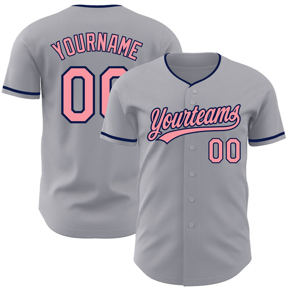 Custom Gray Medium Pink-Navy Authentic Baseball Jersey