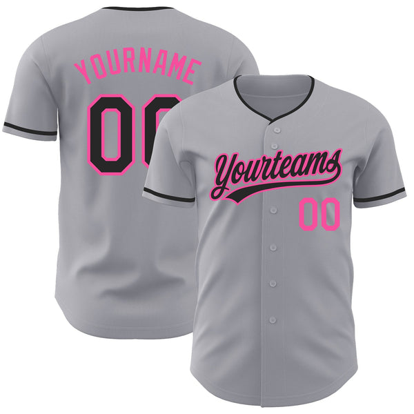 Custom Gray Black-Pink Authentic Baseball Jersey