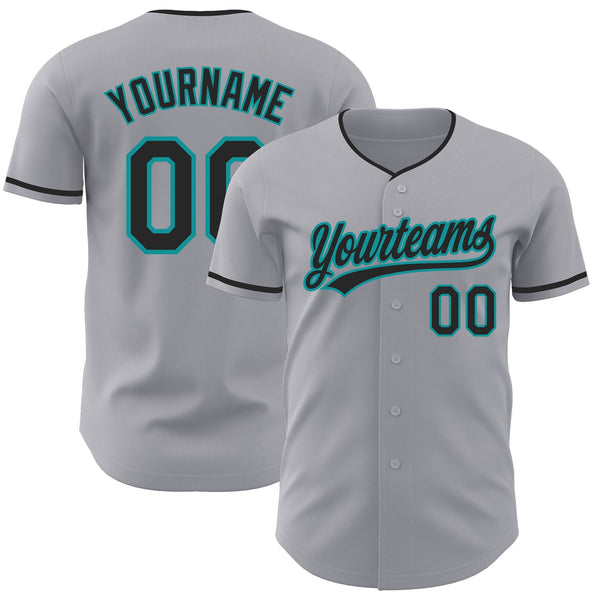 Custom Gray Black-Teal Authentic Baseball Jersey