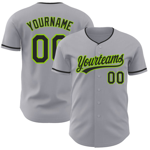 Custom Gray Black-Neon Green Authentic Baseball Jersey