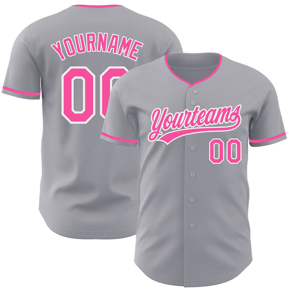 Custom Gray Pink-White Authentic Baseball Jersey