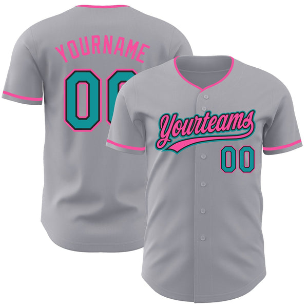Custom Gray Teal Black-Pink Authentic Baseball Jersey