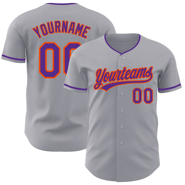 Custom Gray Purple-Orange Authentic Baseball Jersey