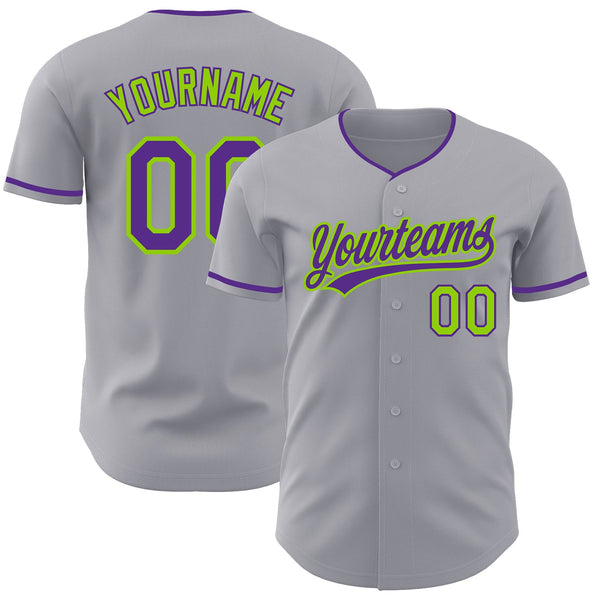 Custom Gray Purple-Neon Green Authentic Baseball Jersey