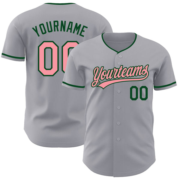 Custom Gray Medium Pink-Green Authentic Baseball Jersey
