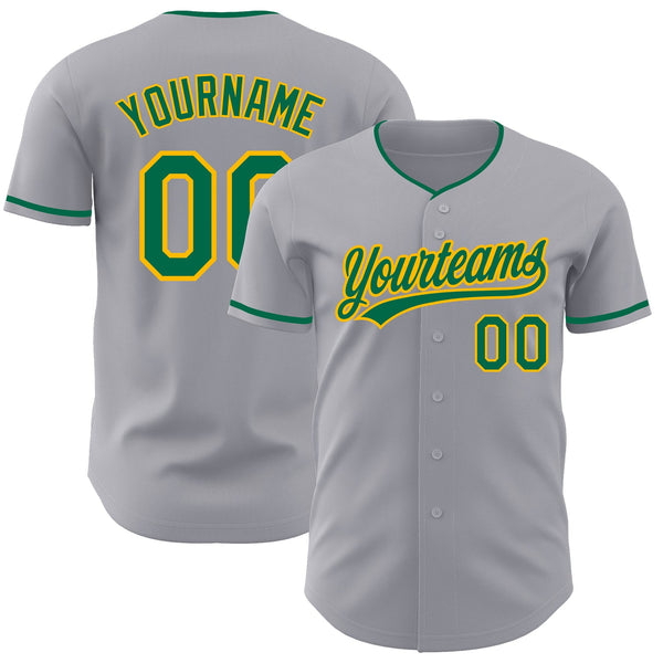 Custom Gray Kelly Green-Gold Authentic Baseball Jersey