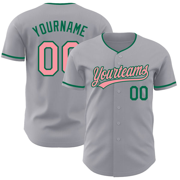 Custom Gray Medium Pink-Kelly Green Authentic Baseball Jersey