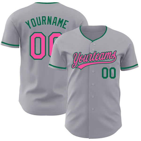 Custom Gray Pink-Kelly Green Authentic Baseball Jersey
