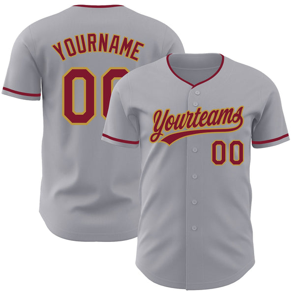 Custom Gray Crimson-Old Gold Authentic Baseball Jersey